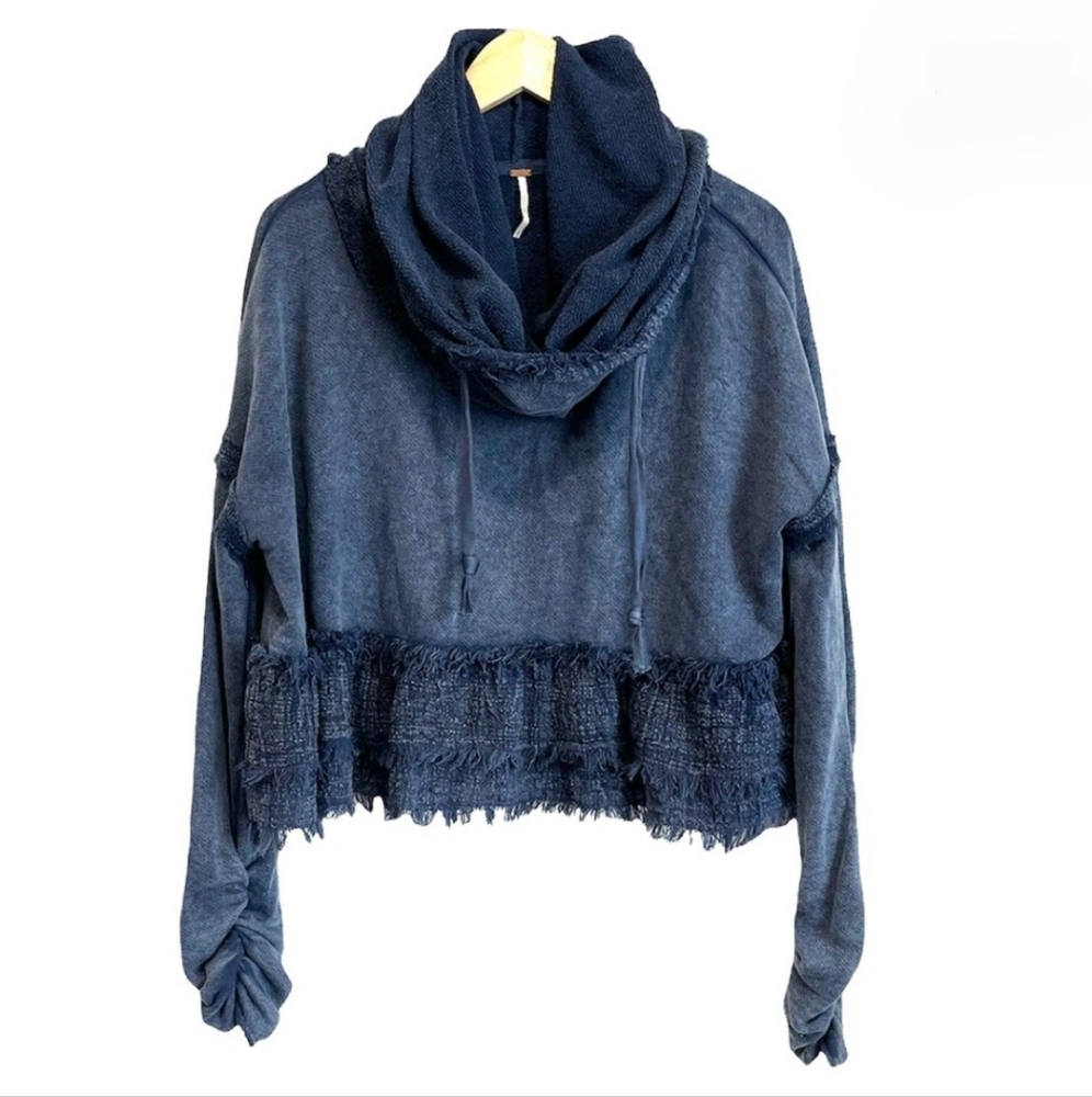 Free People Cowl Neck Charcoal Blue Knit Sweater